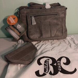Bulldog Concealed Carry Satchel Purse With Holster gray With white Trim BDP-081